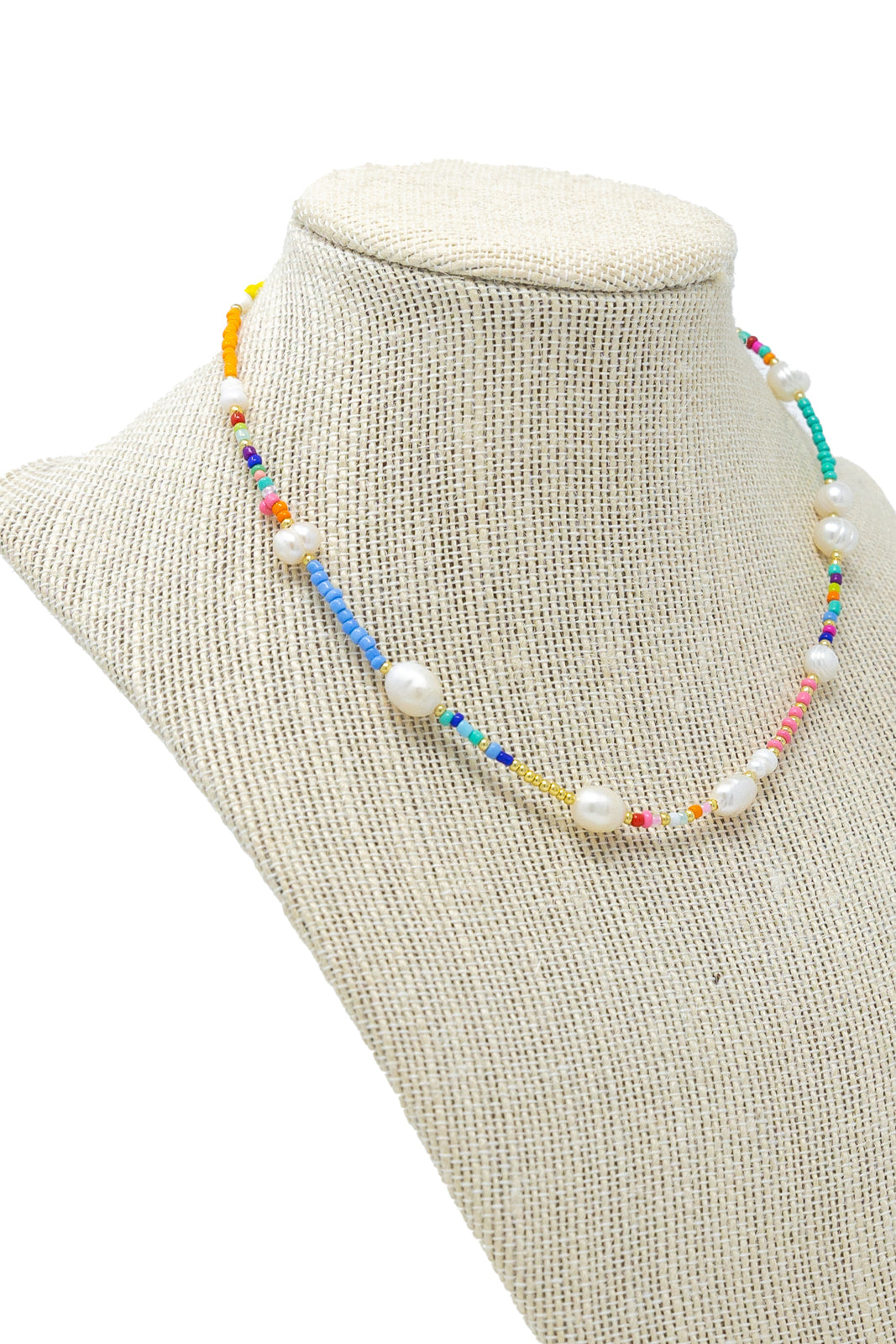 rainbow pearl and seed bead necklace