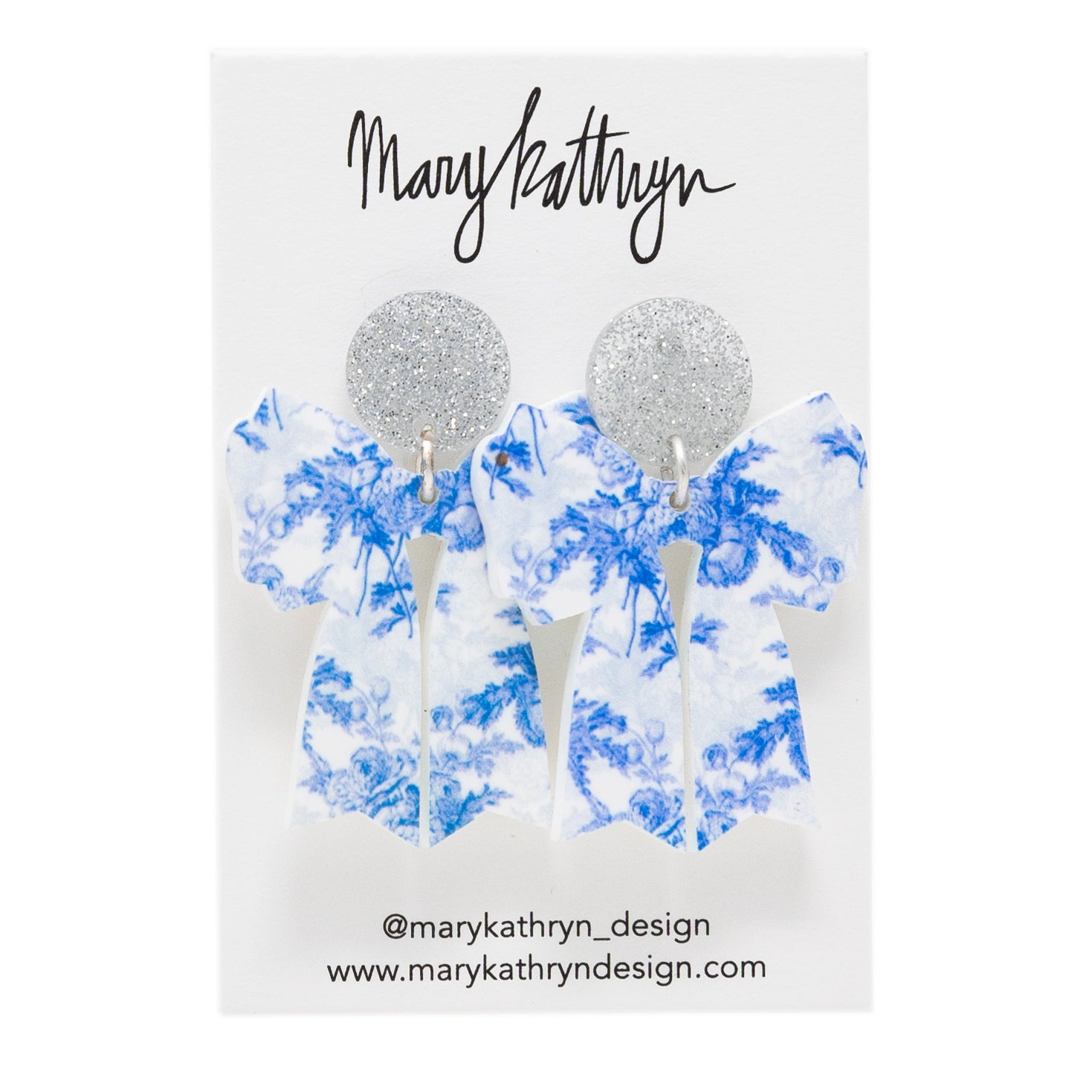 Blue Floral Bow Earrings