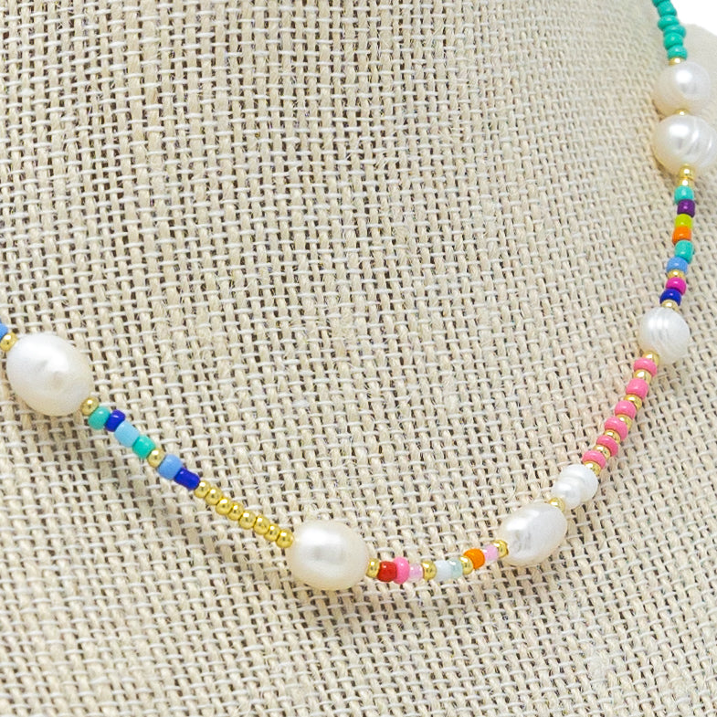 Rainbow Pearl Seed Bead Necklace
