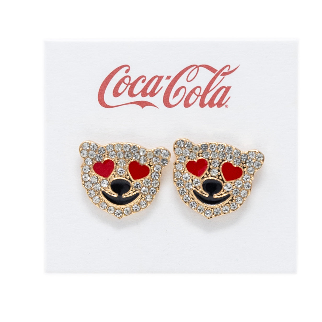 Coca-Cola® Heart Eyes Polar Bear Rhinestone Stud Earrings
