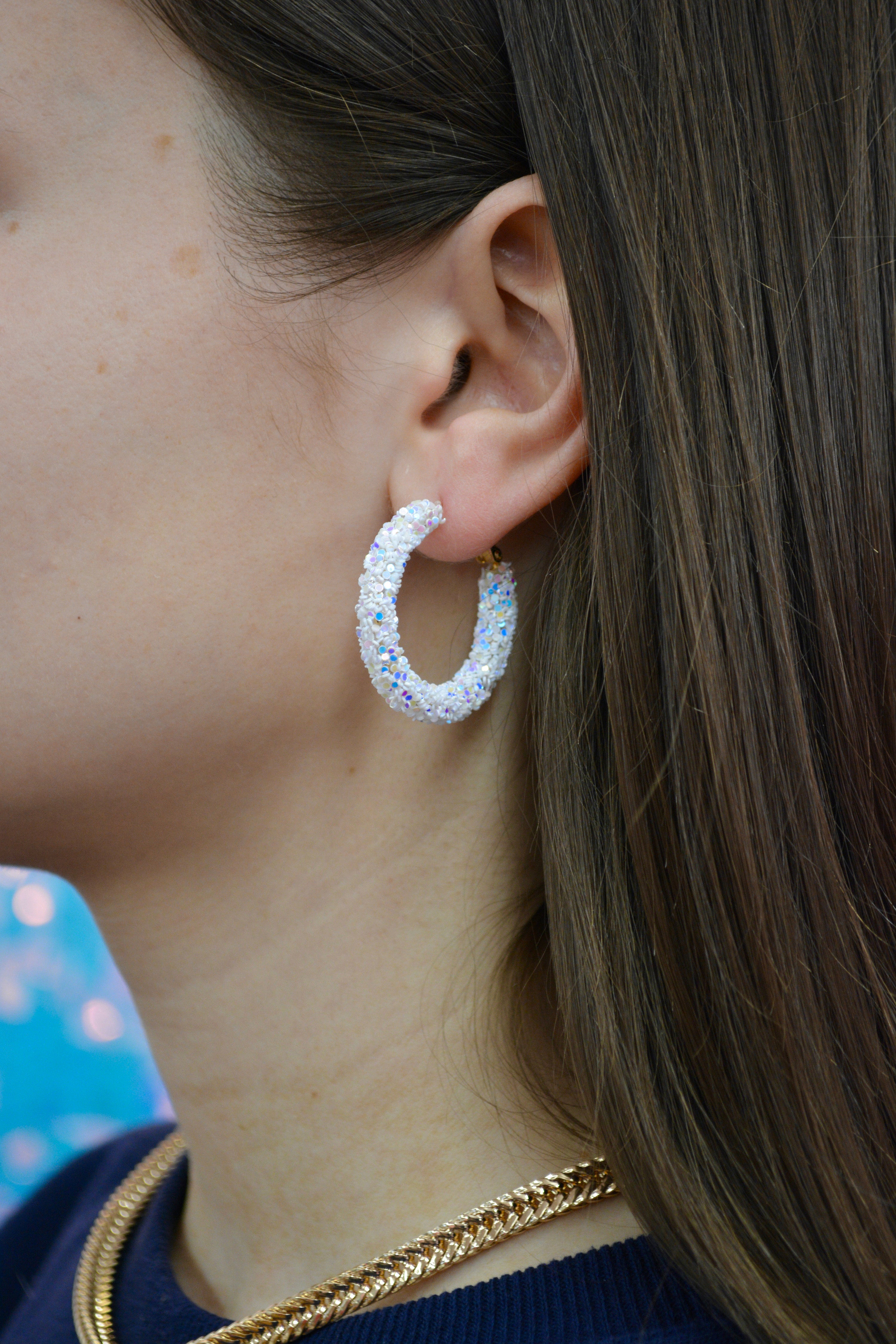 White Glitter Hoops