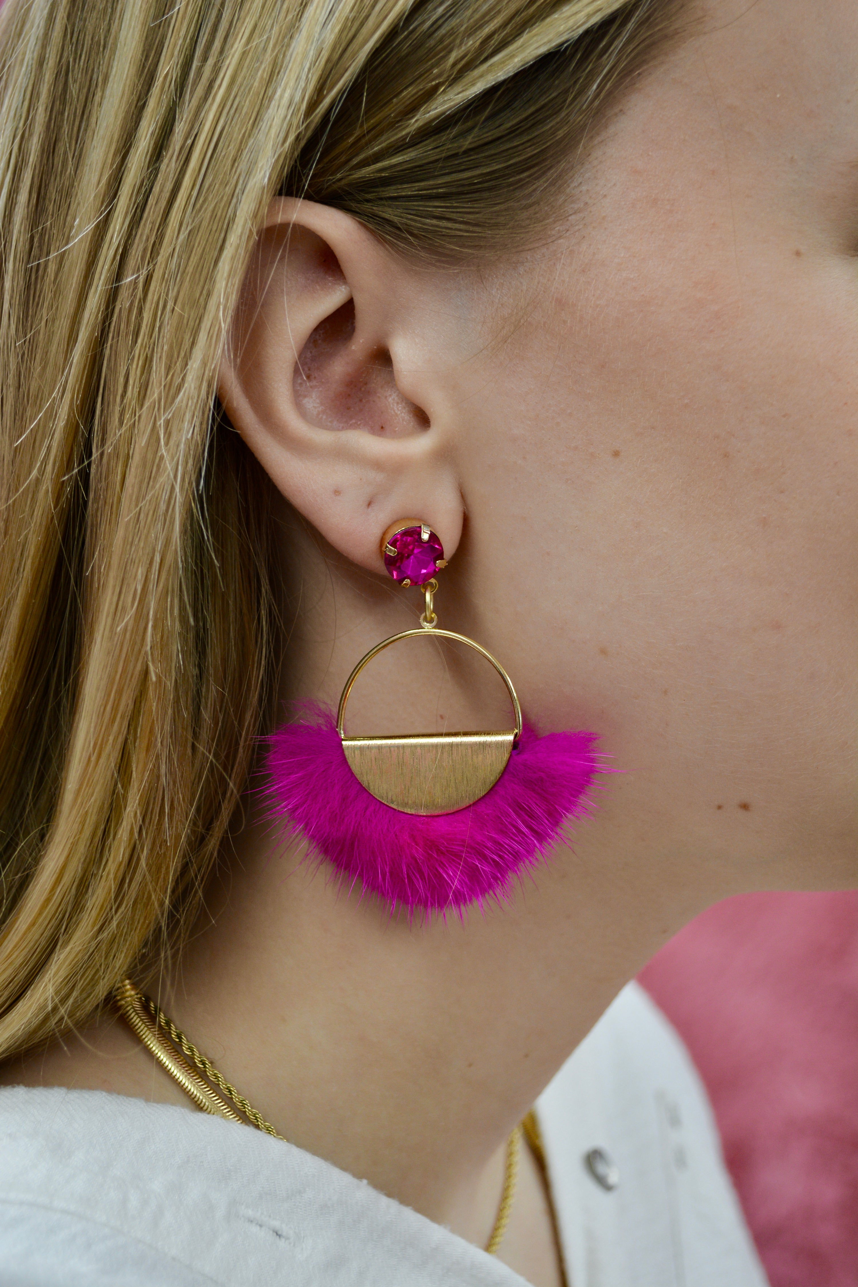 Hot Pink Ophelia Puff Earrings