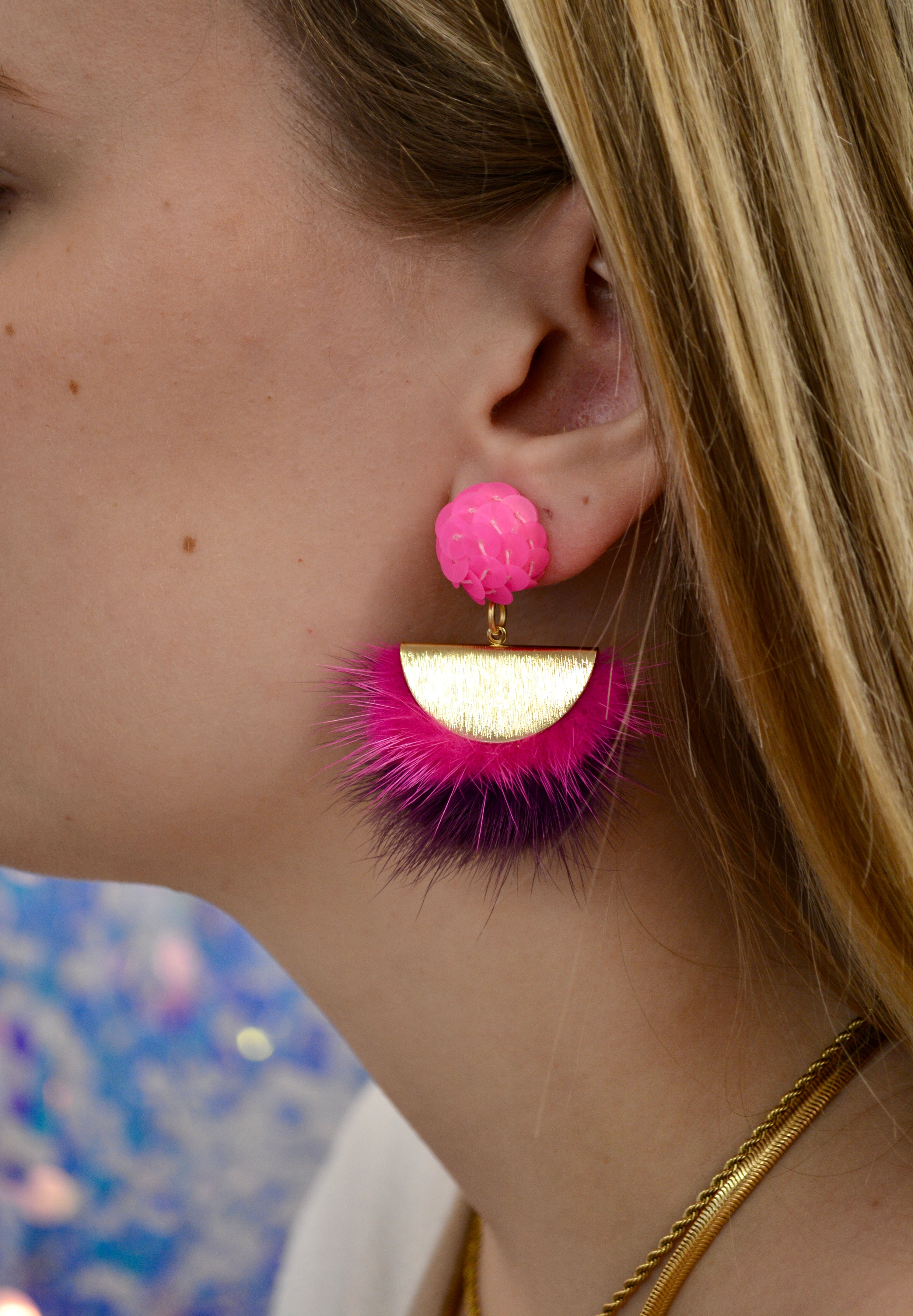 Pink Aurora Puff Earrings