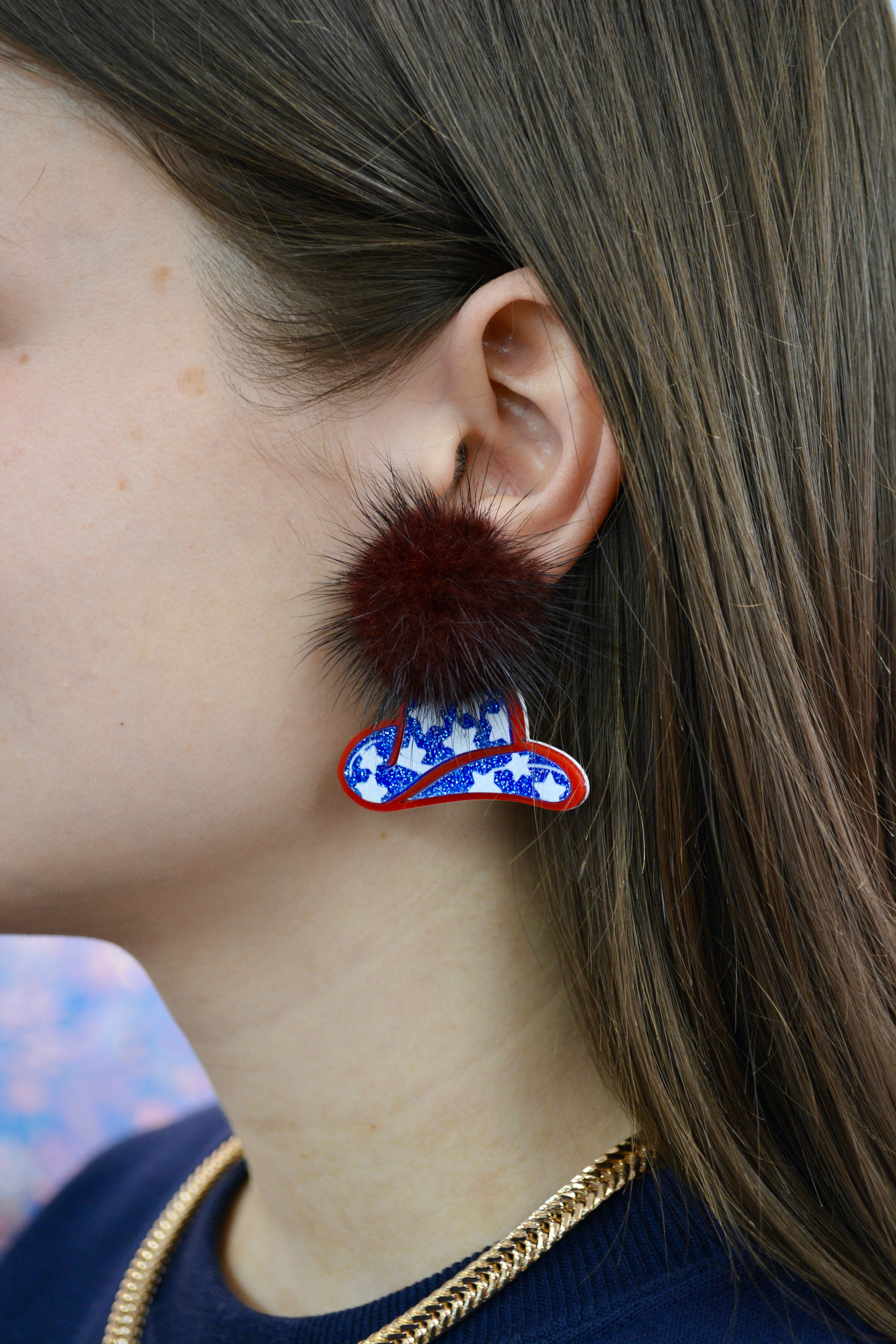 America Party Hat Puff Earrings
