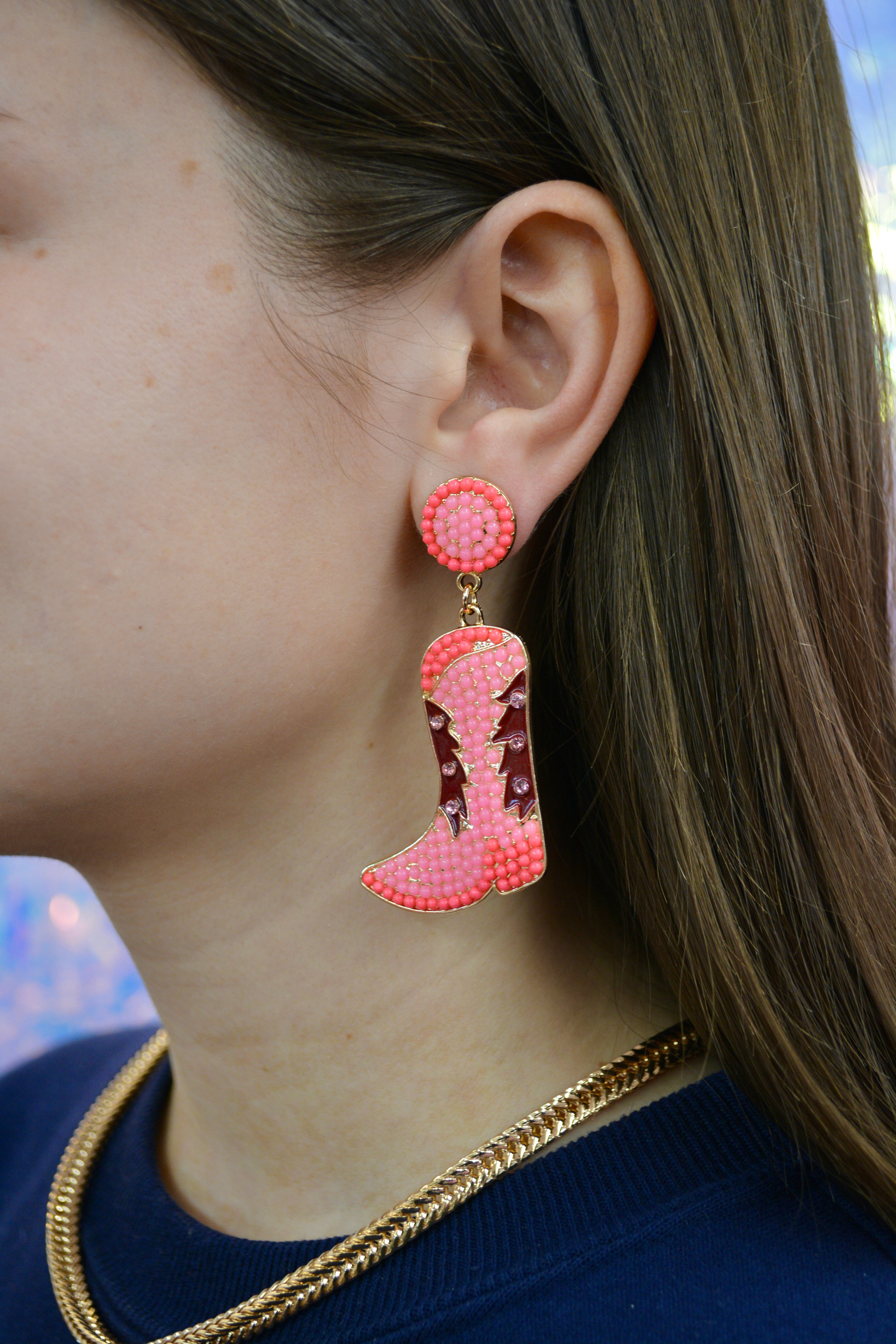 Pink Sheryl Boot Earrings