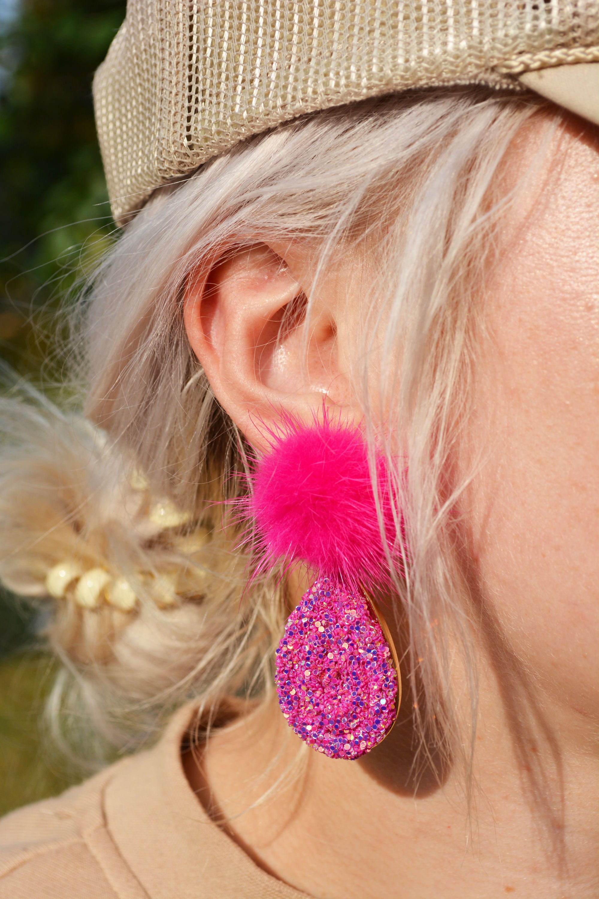 Raspberry Lacey Puff Earrings
