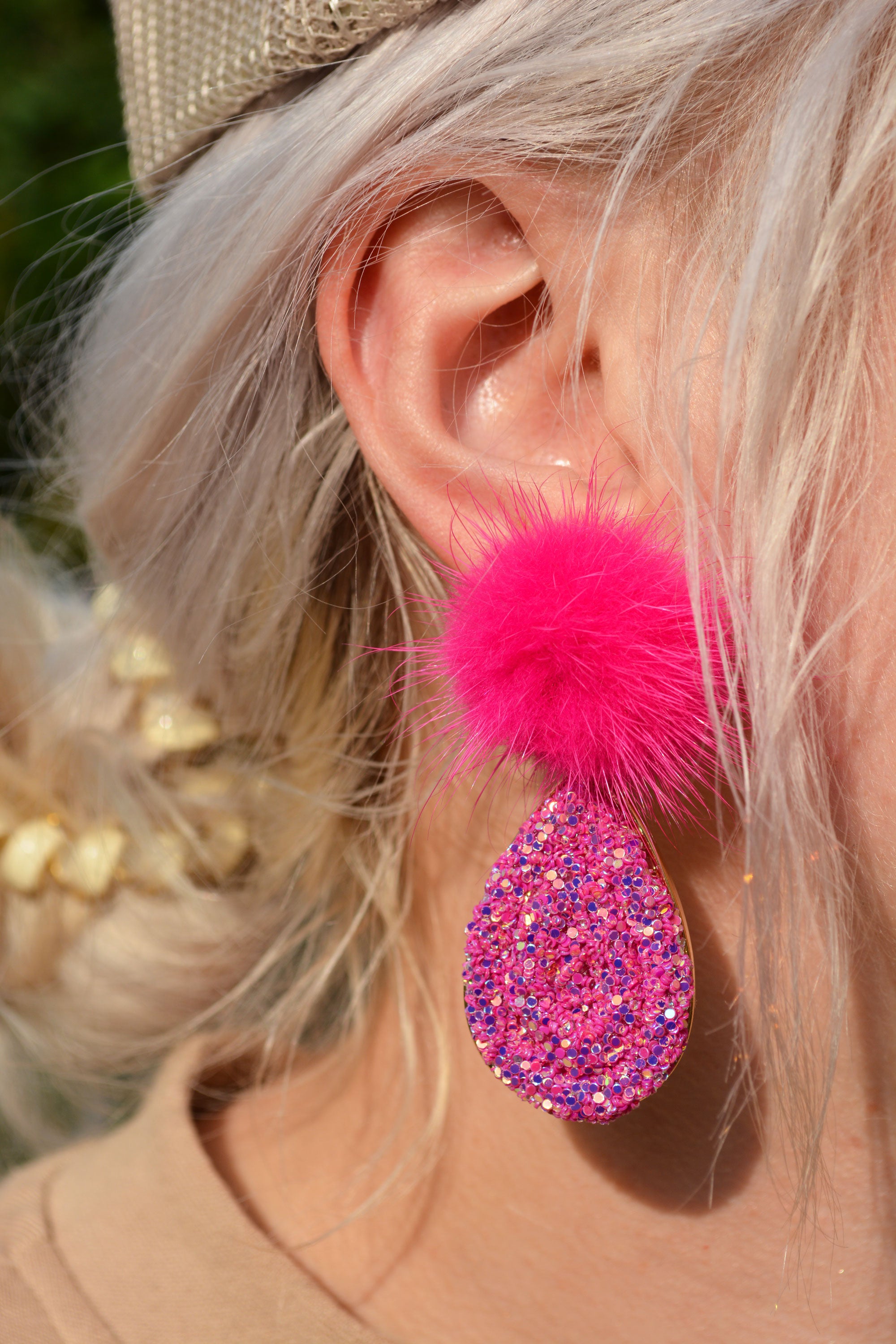 Raspberry Lacey Puff Earrings