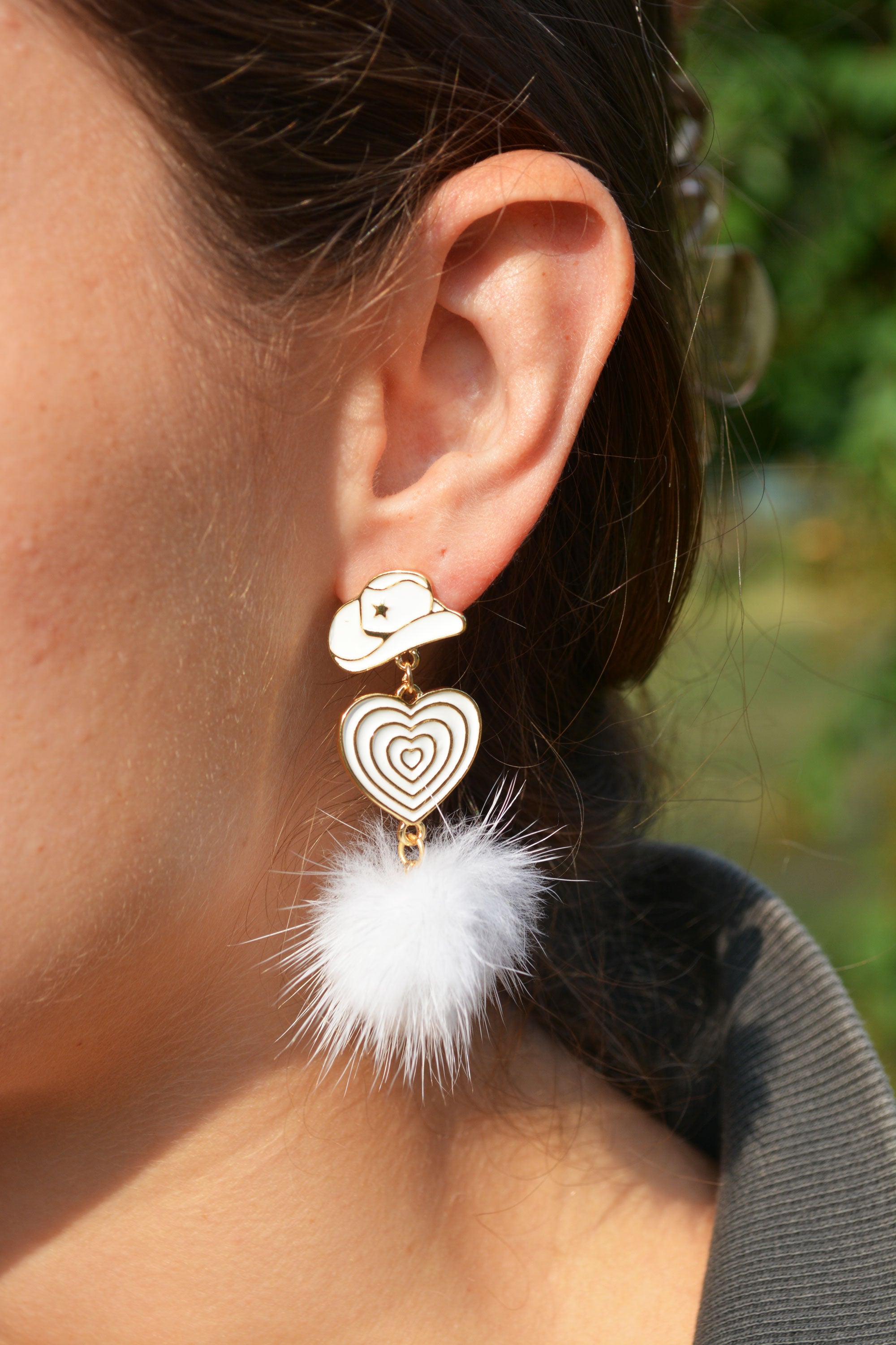 Aldean White Cowboy Hat Puff Earrings