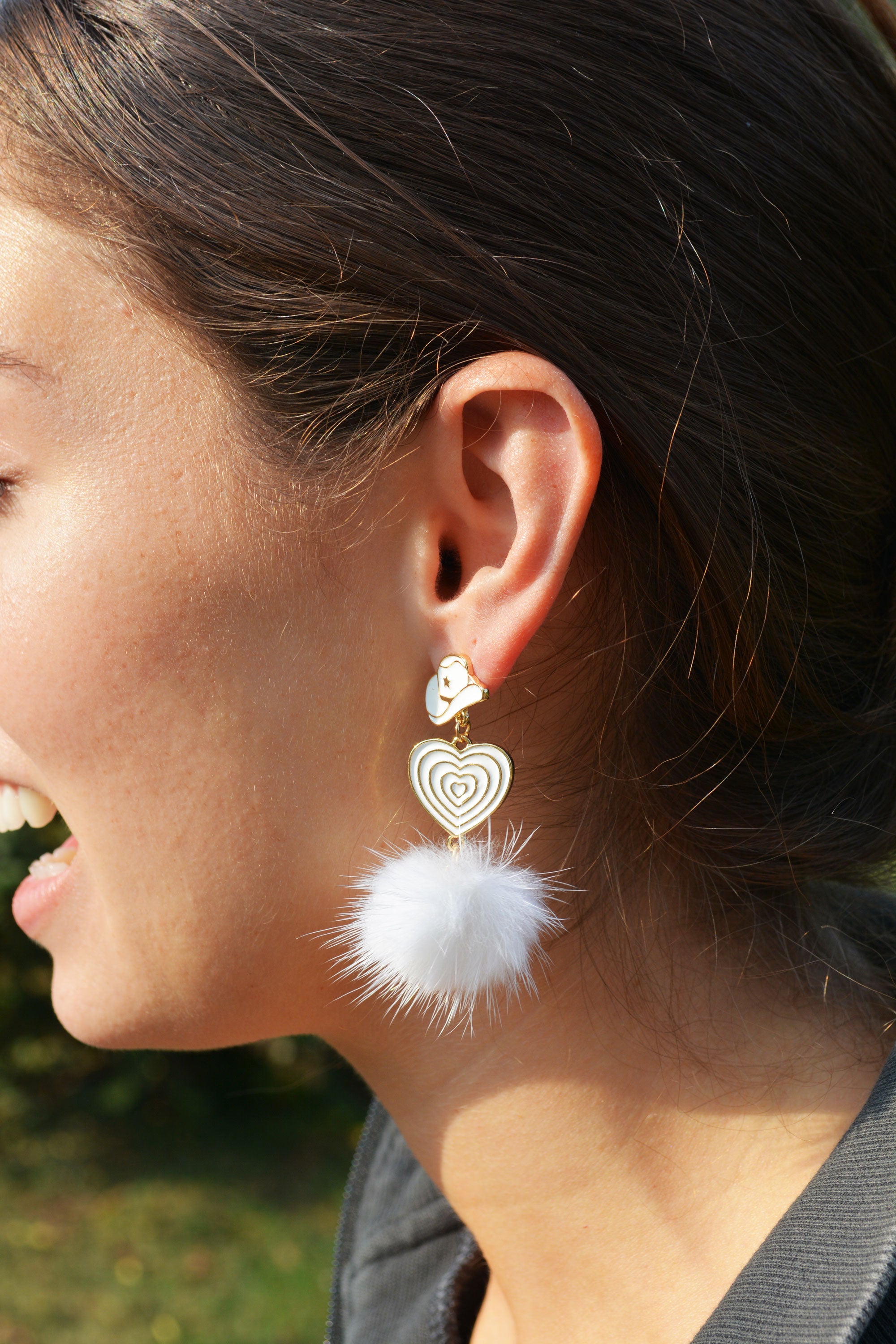 Aldean White Cowboy Hat Puff Earrings