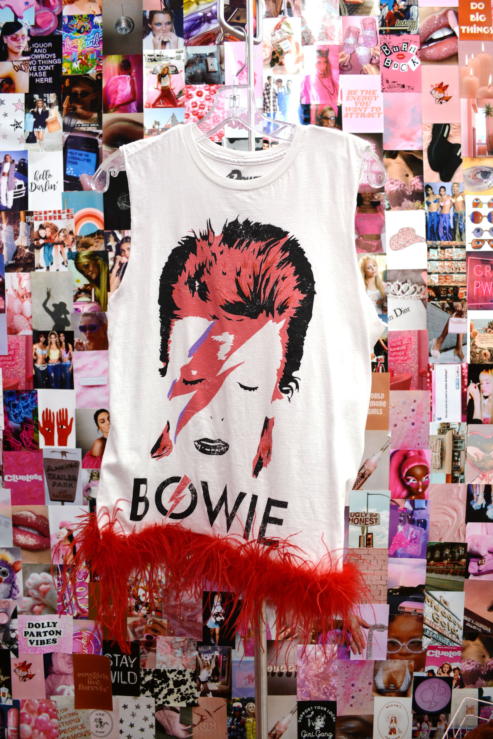 Repurposed Bowie Tank with Red Feathers (SMALL)