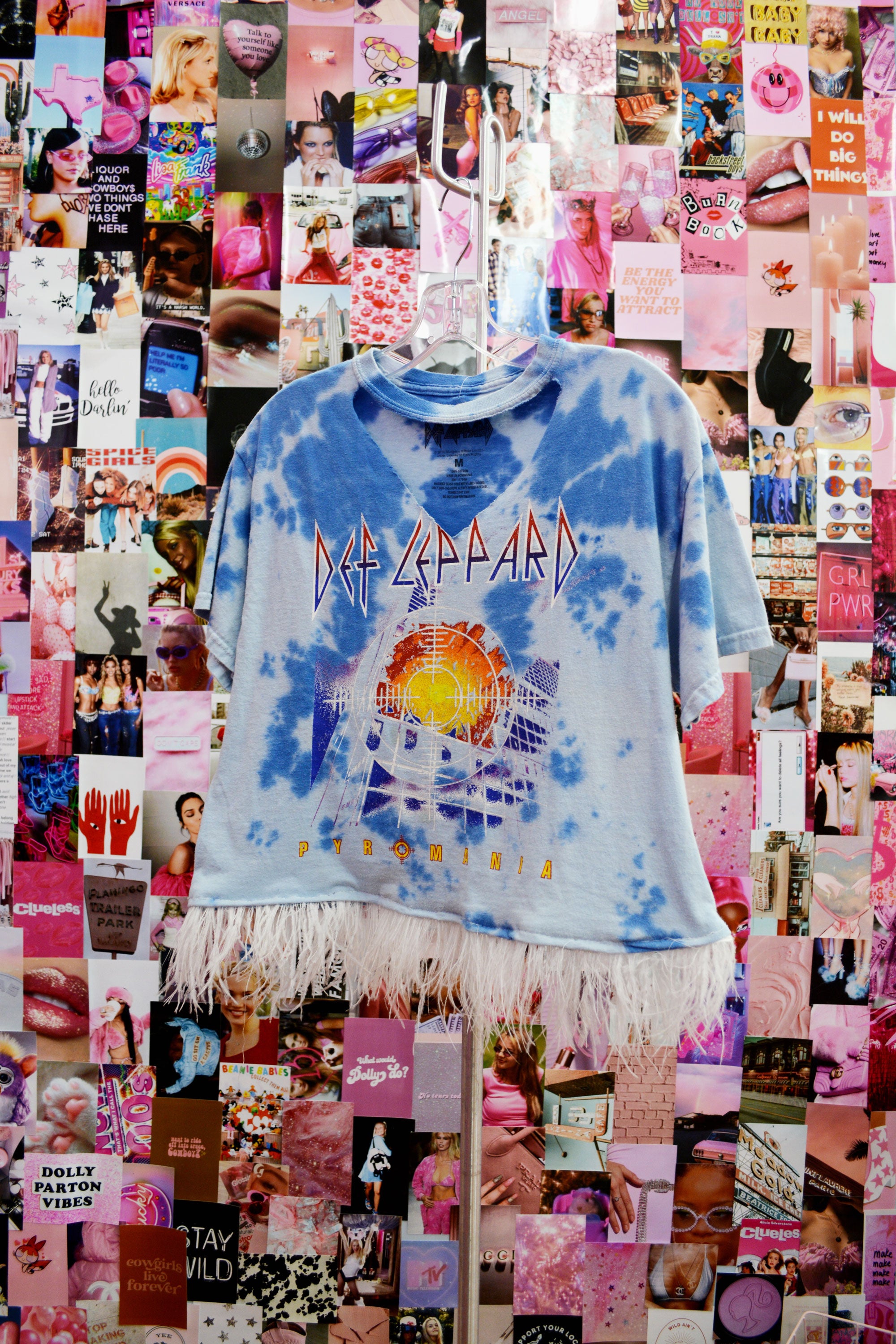 Repurposed Def Leppard Tee with White Ostrich Feathers (MEDIUM)