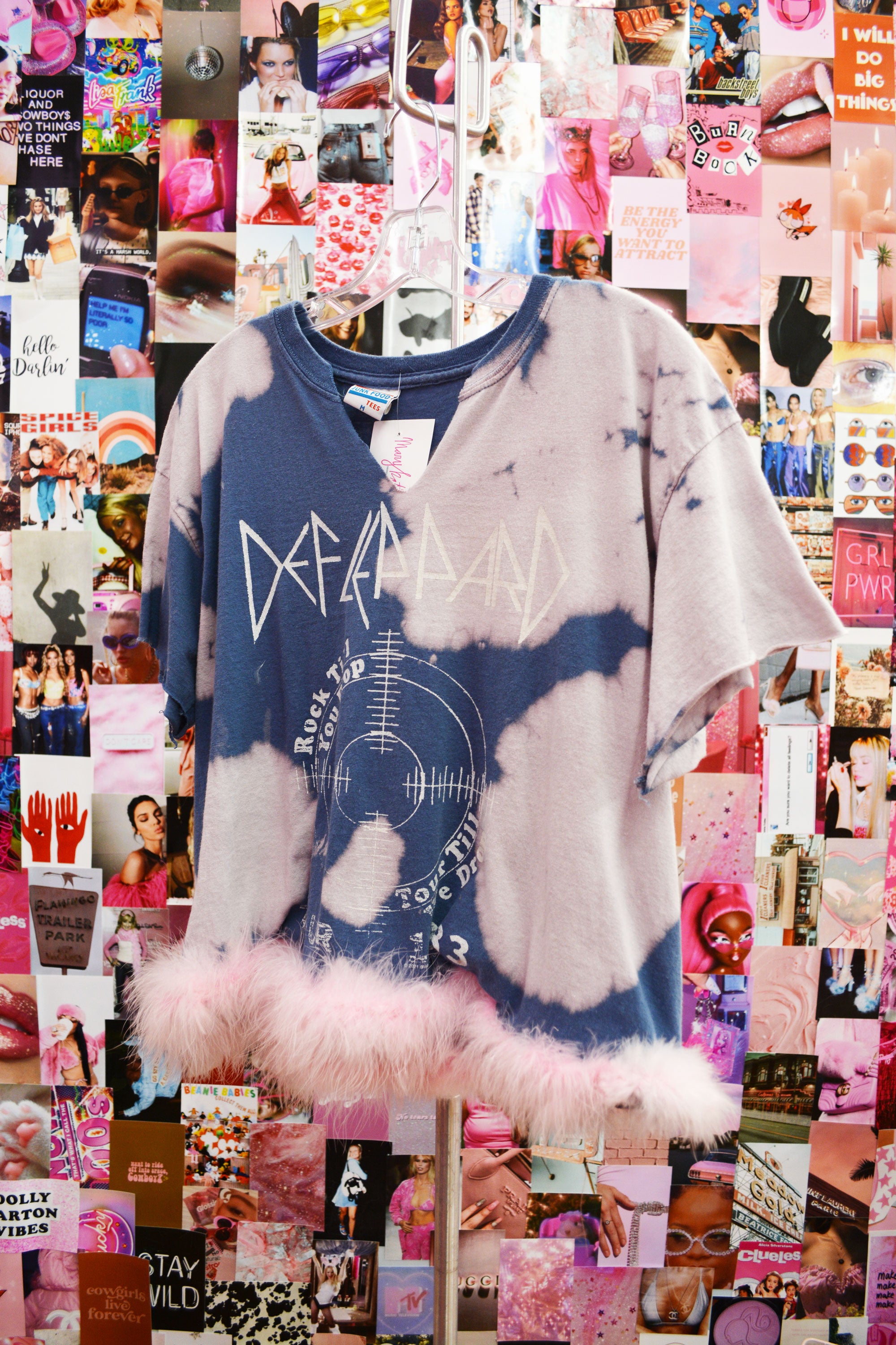 Repurposed Def Leppard Tee with Pink Feathers (MEDIUM)