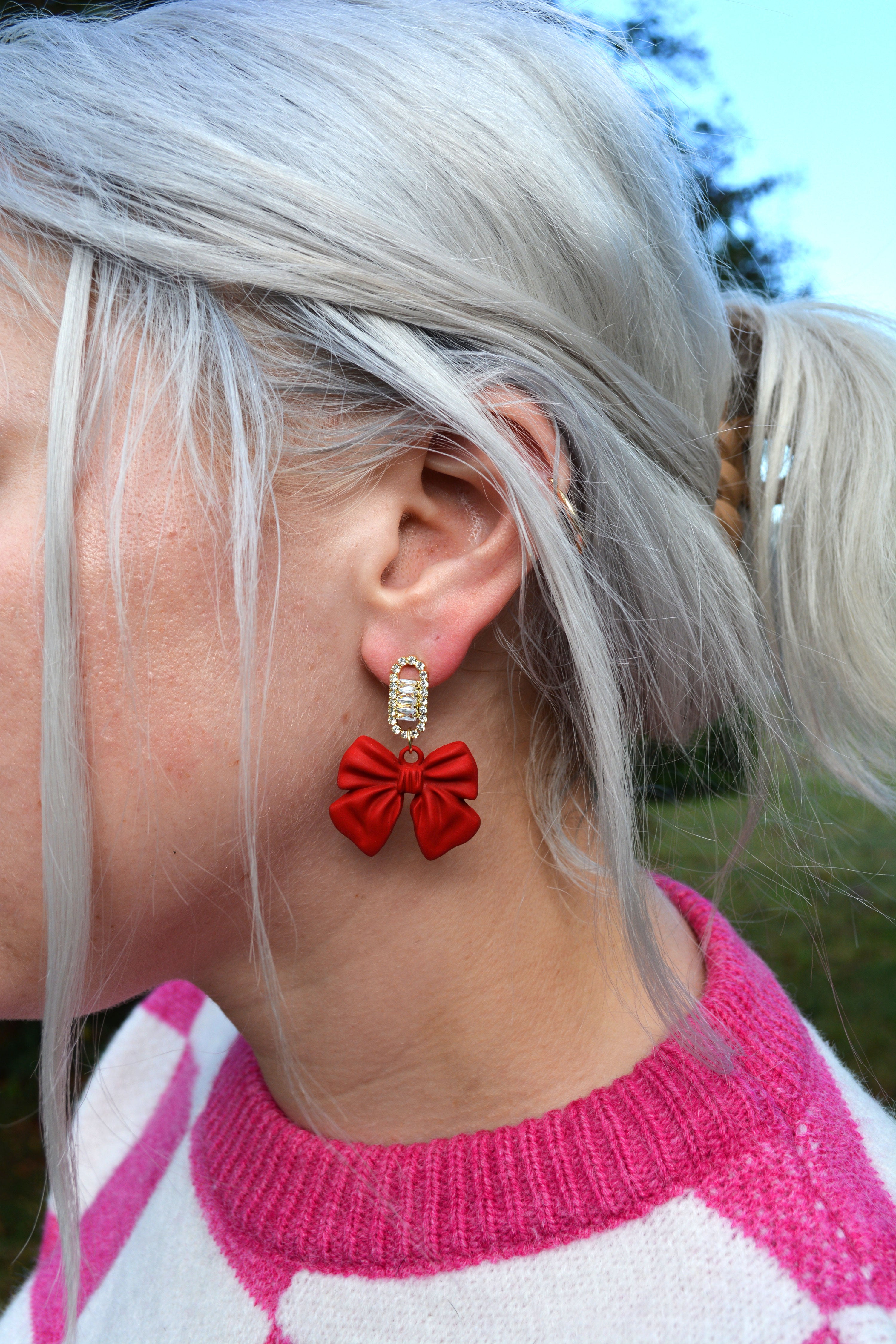 Red Glitzy Bow Earrings