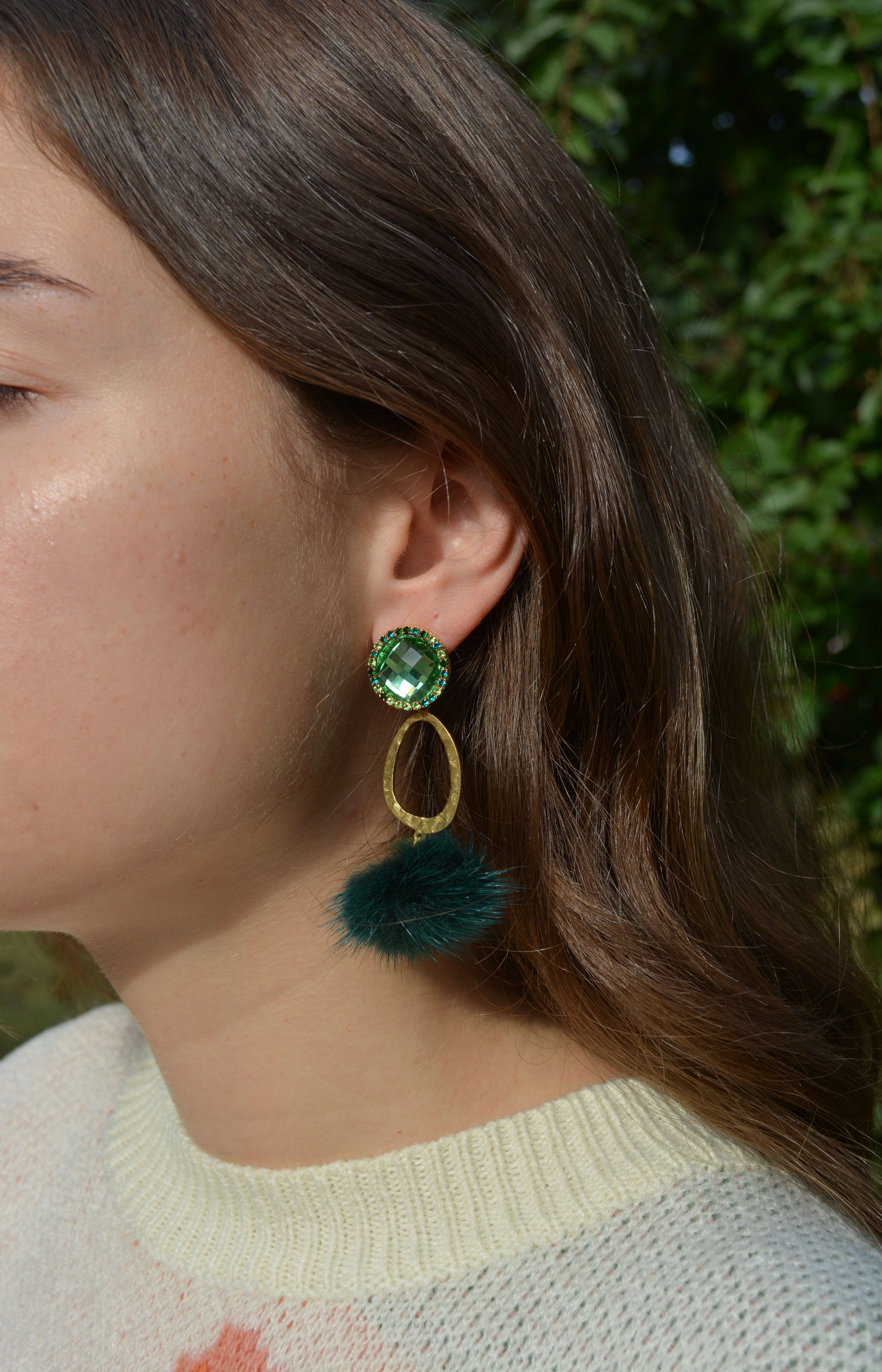 Noelle Green Puff Earrings