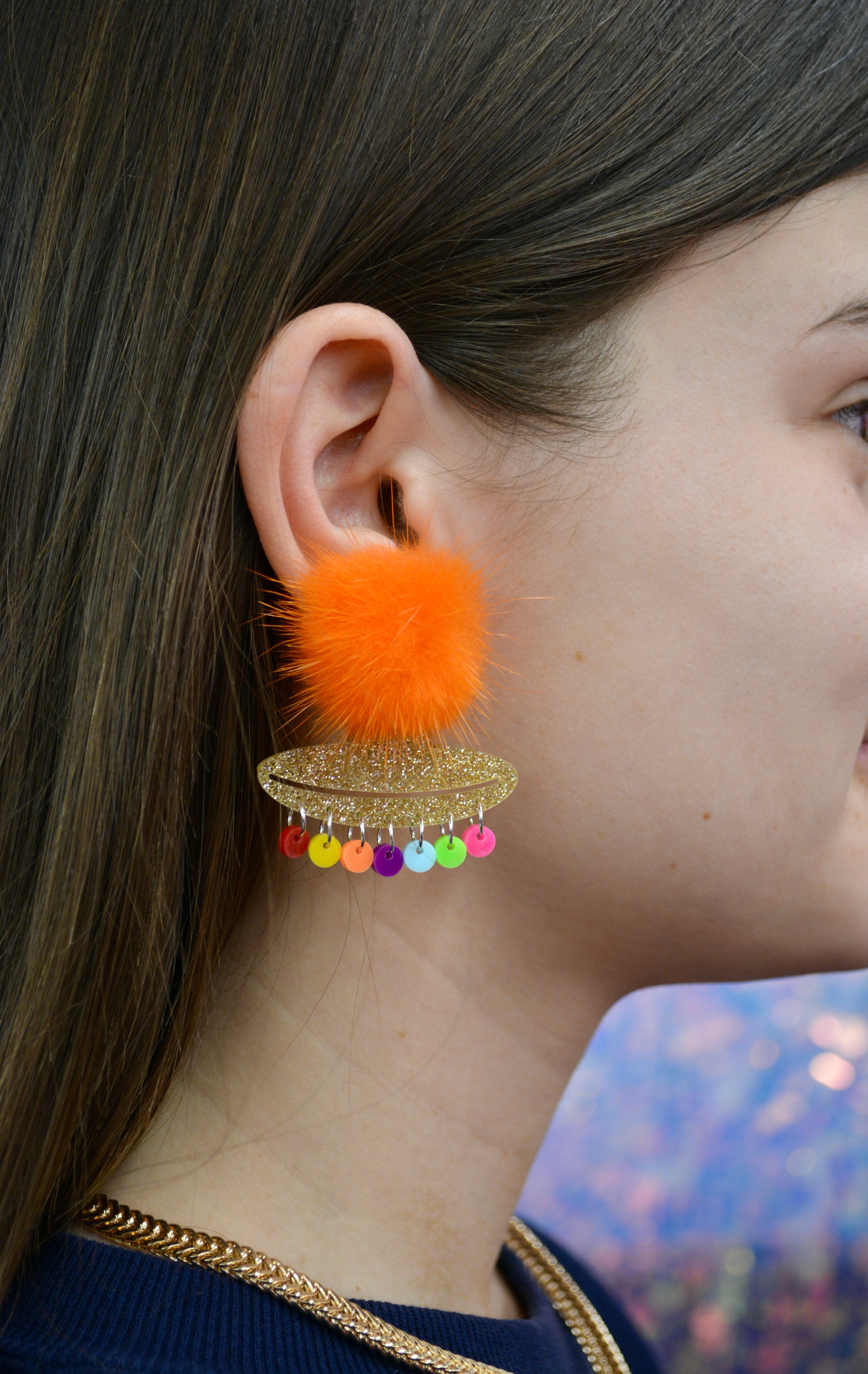 Orange Puff Sombrero Earrings