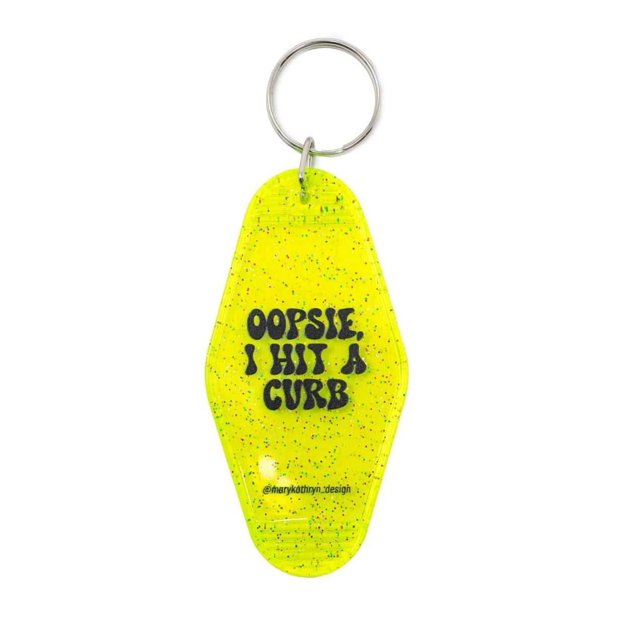 Oopsie, I Hit A Curb Keychain (Neon Yellow Glitter)