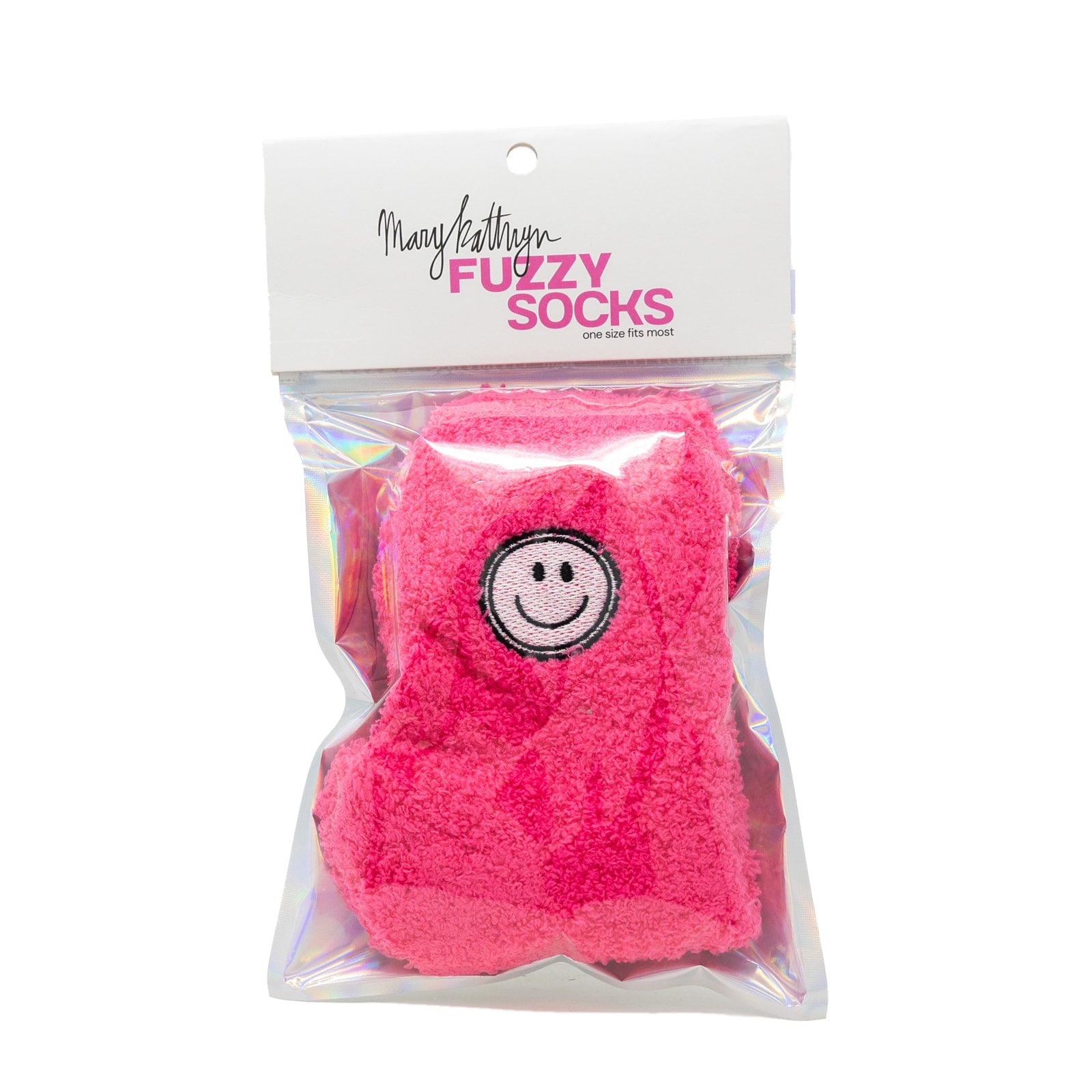 Hot Pink Smiley Face Fuzzy Socks