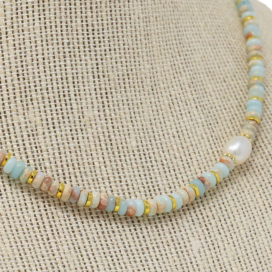 Seafoam Pearl Beaded Necklace