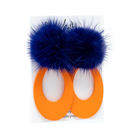 Orange and Blue Puff Earrings