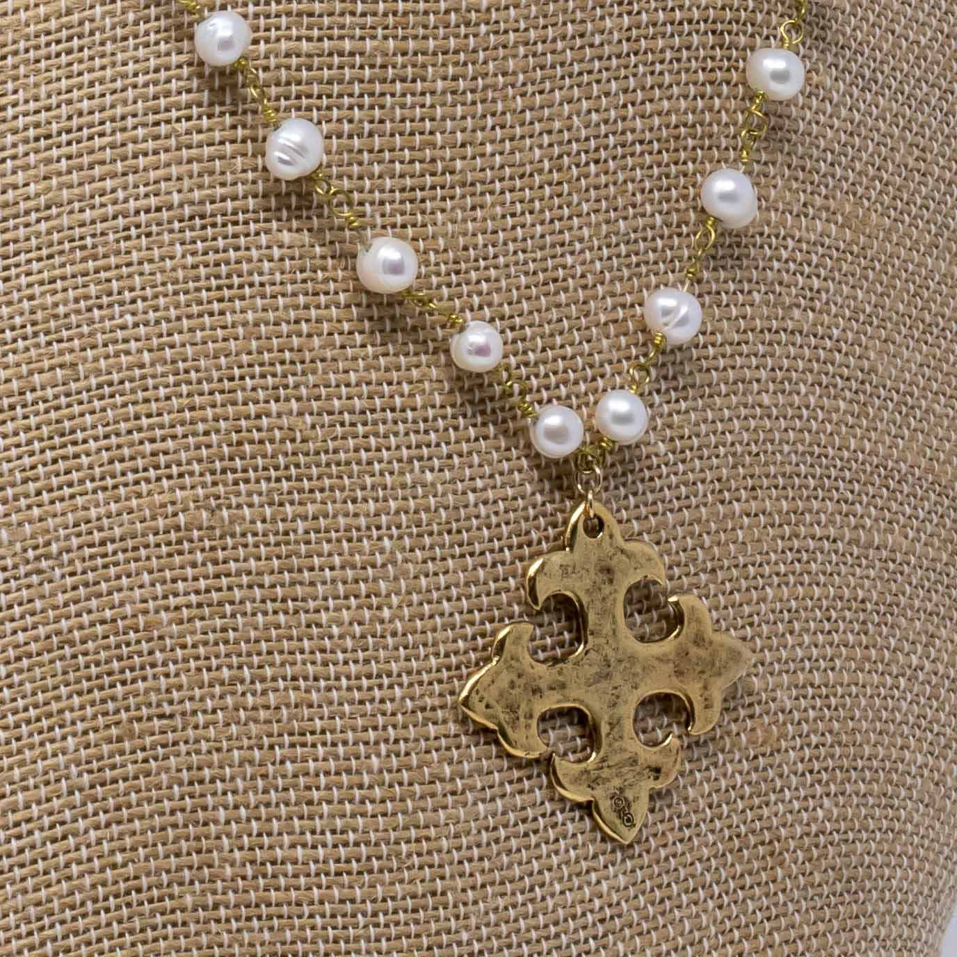 Jemma Pearl Celtic Cross Necklace