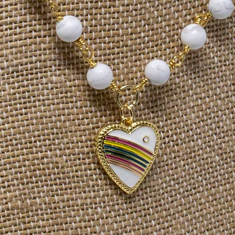 Rainbow Heart Howlite Necklace