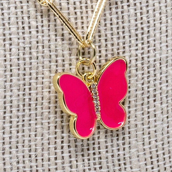 Hot Pink Butterfly Necklace