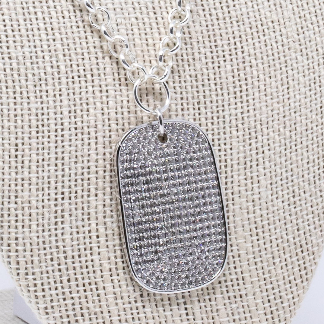 Silver Pave Dog Tag