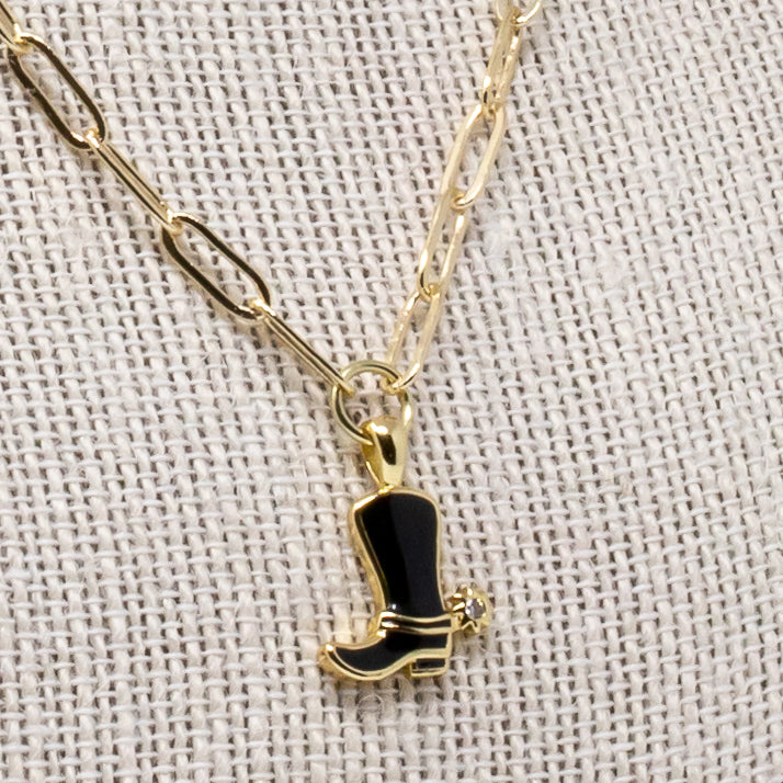 Black Cowboy Boot Necklace