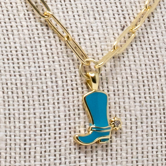 Teal Cowboy Boot Necklace