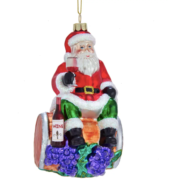 Santa Drinks Wine Glass Ornament