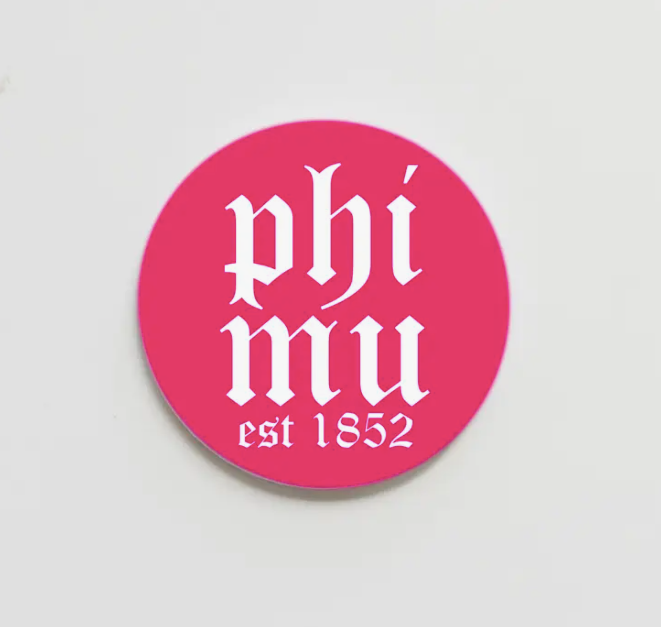 Phi Mu Old English Greek Button - 3.00 inch