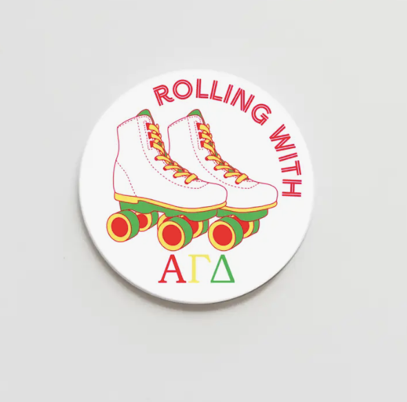 Alpha Gamma Delta Roller Skate Greek Button - 3.00 inch
