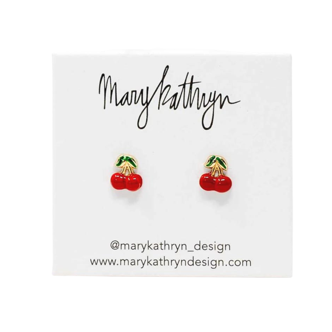 14k Gold Enamel Cherry Studs