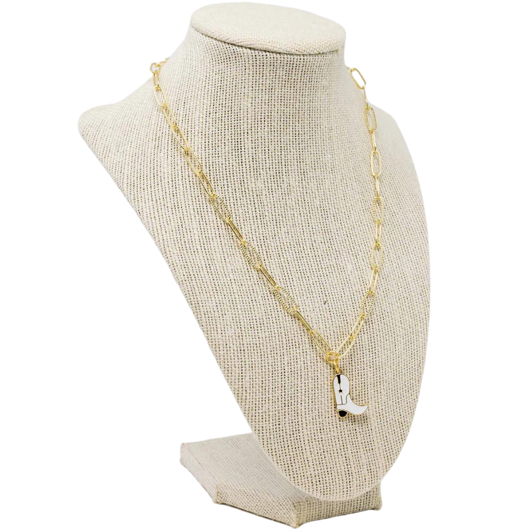 Dierks White Cowboy Boot Necklace