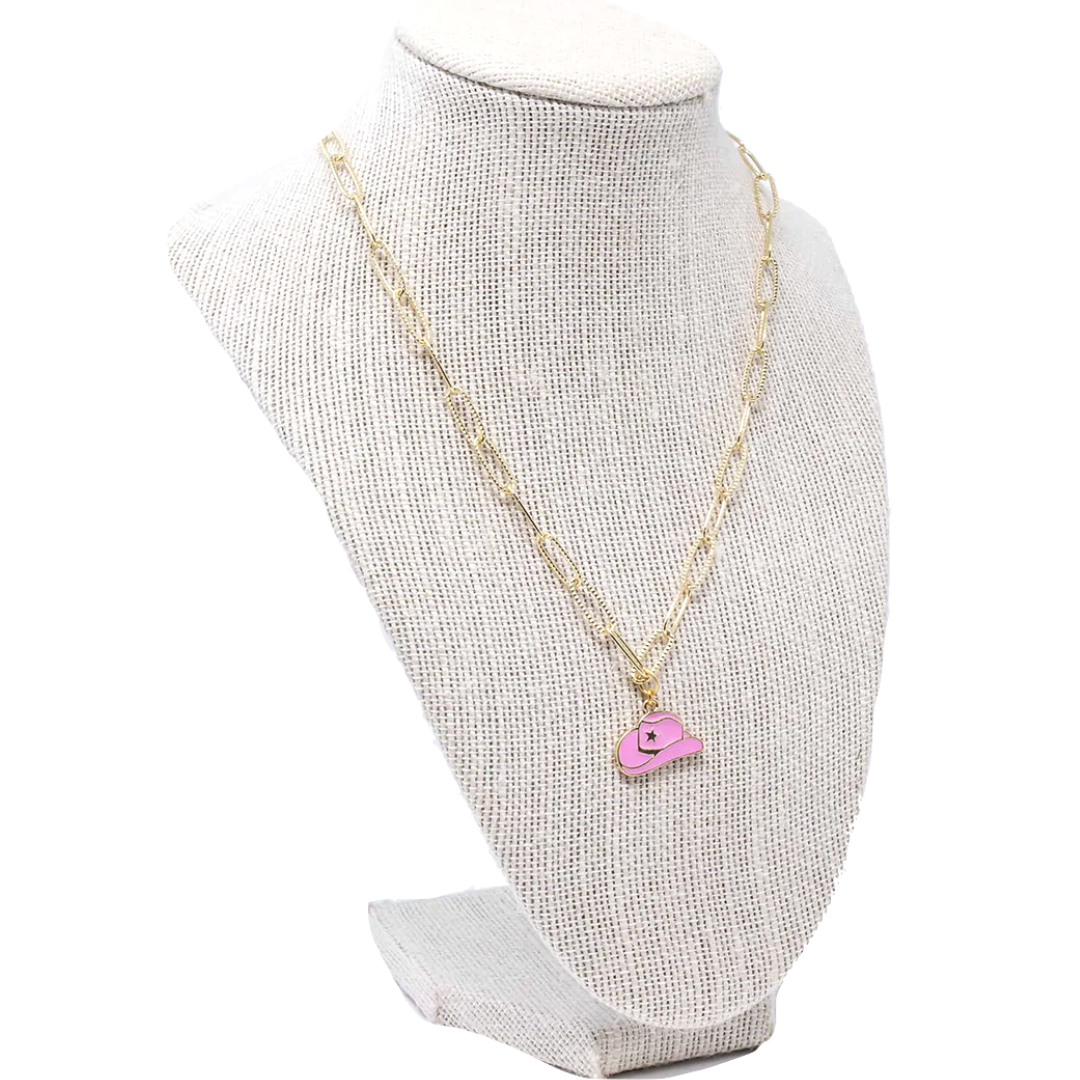 Hot Pink Cowboy Hat Necklace