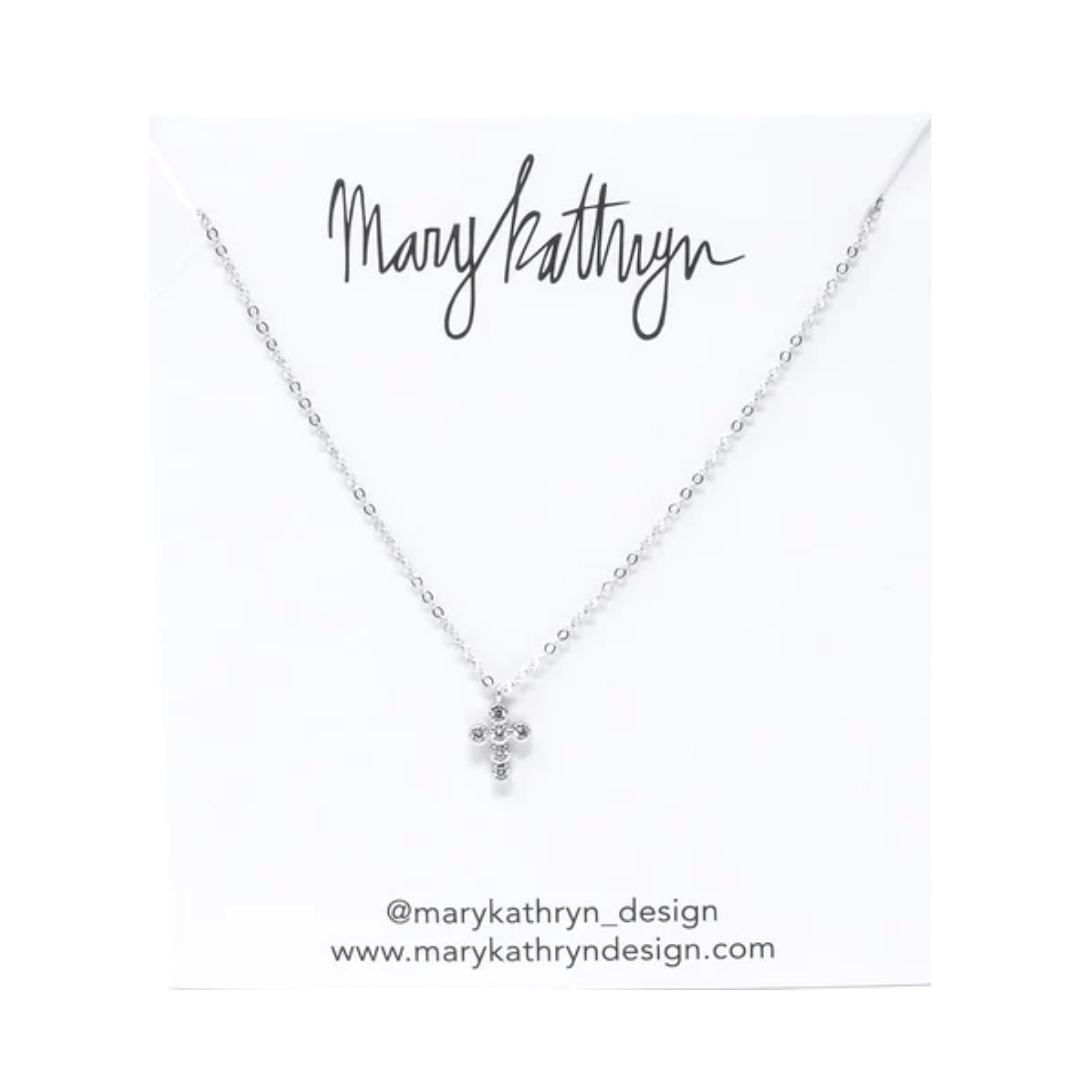 Bezel CZ Silver Cross Necklace