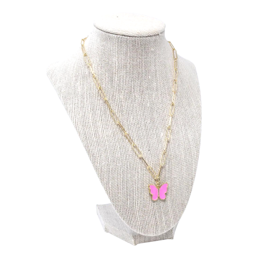 Magenta Butterfly Necklace