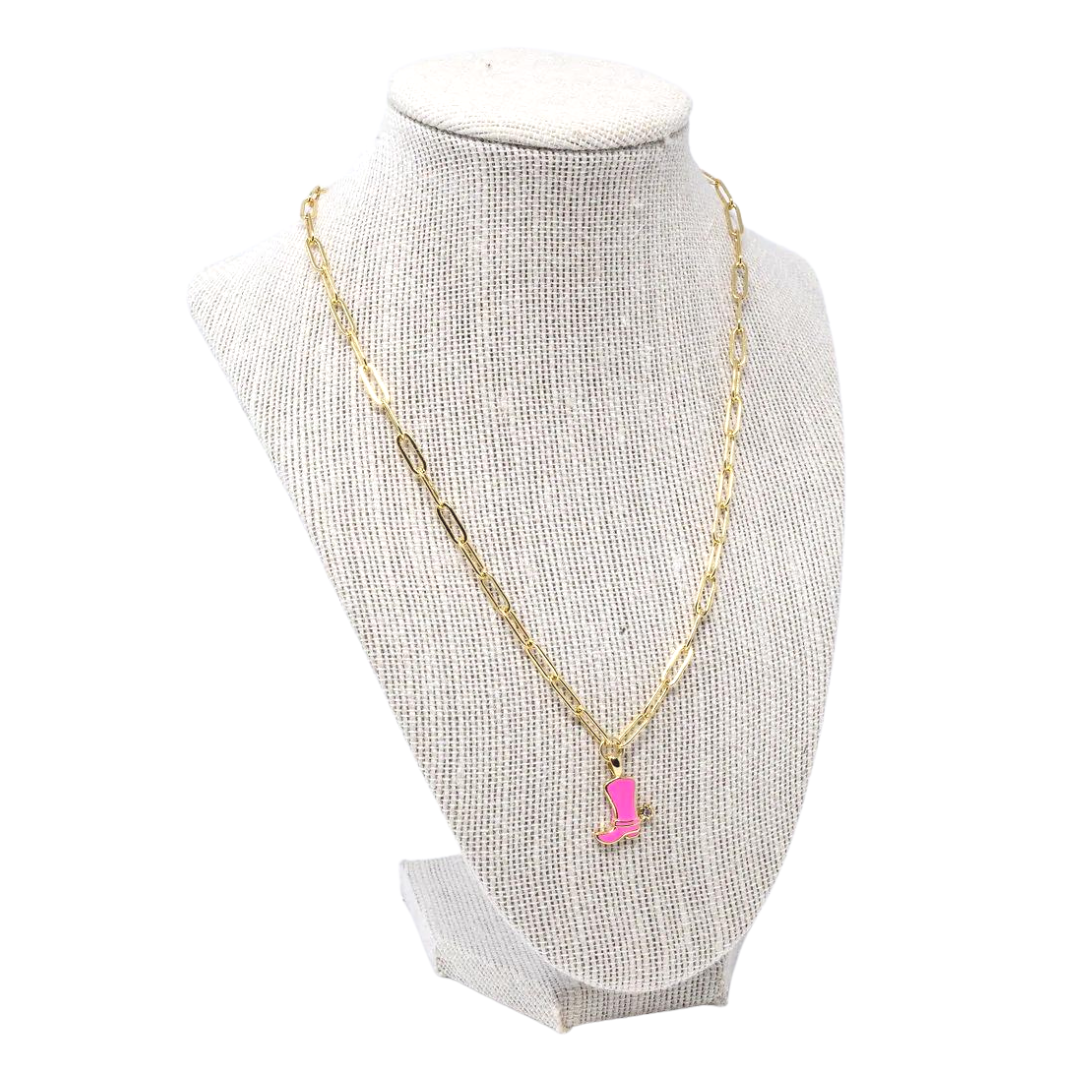 Hot Pink Cowboy Boot Necklace