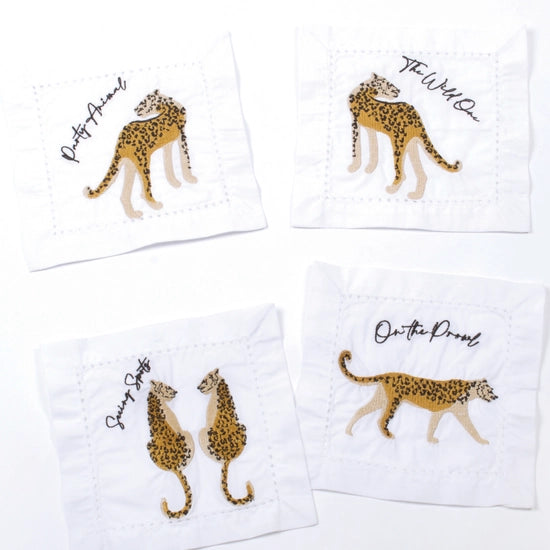 Party Leopard Embroidered Cocktail Napkin (single napkin)