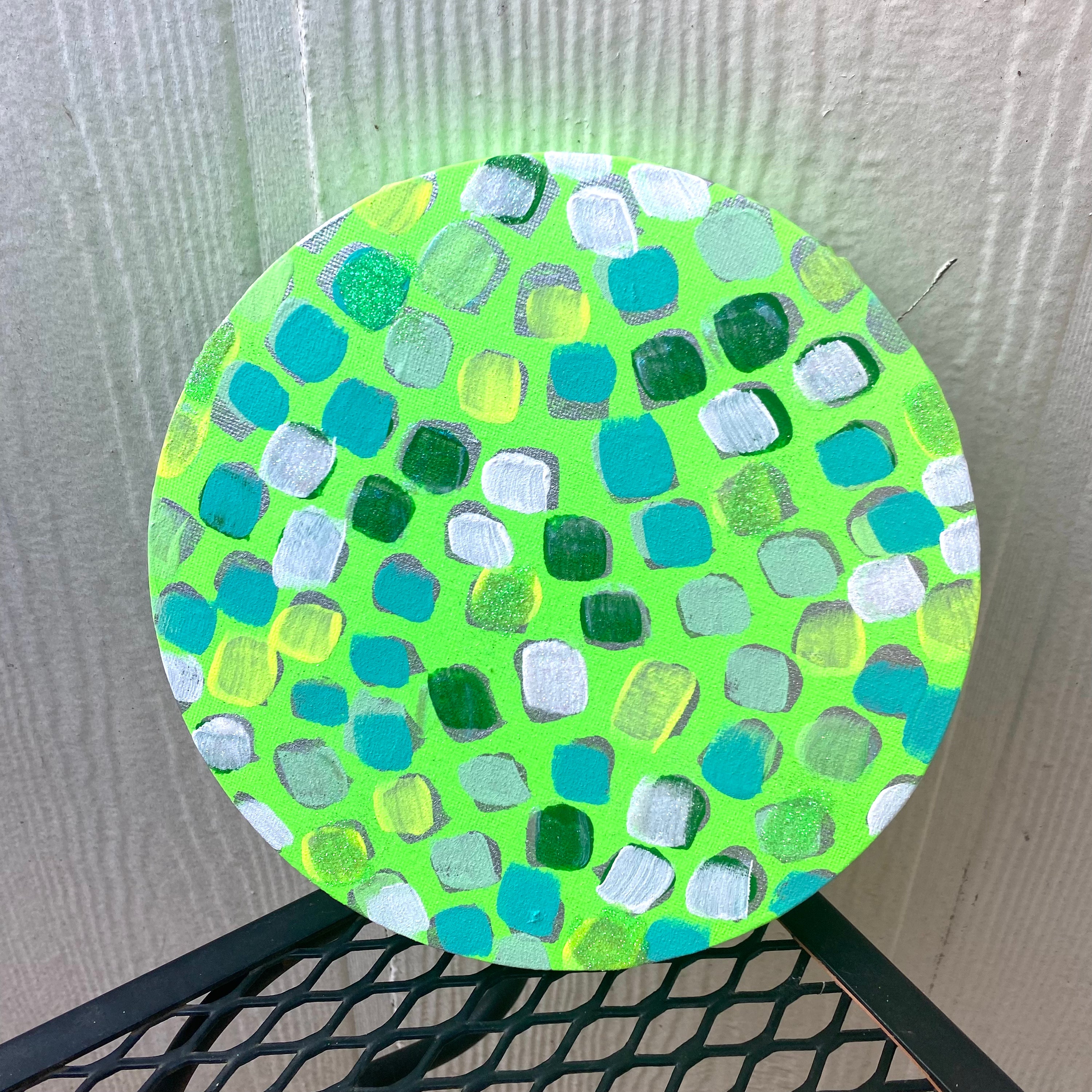XS Green Disco Ball Canvas Painting (8” diameter)