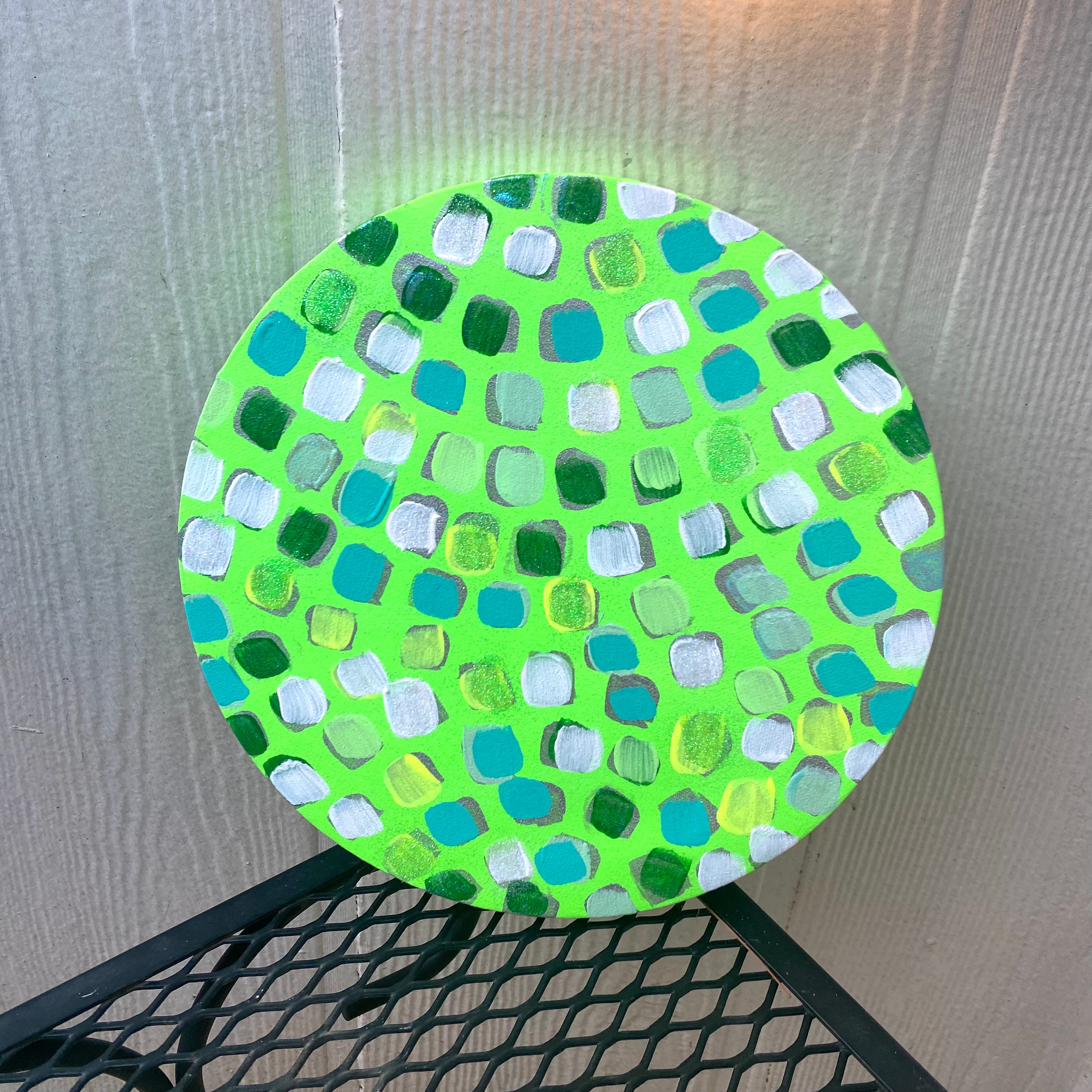 Green Disco Ball Canvas Painting (10” diameter)