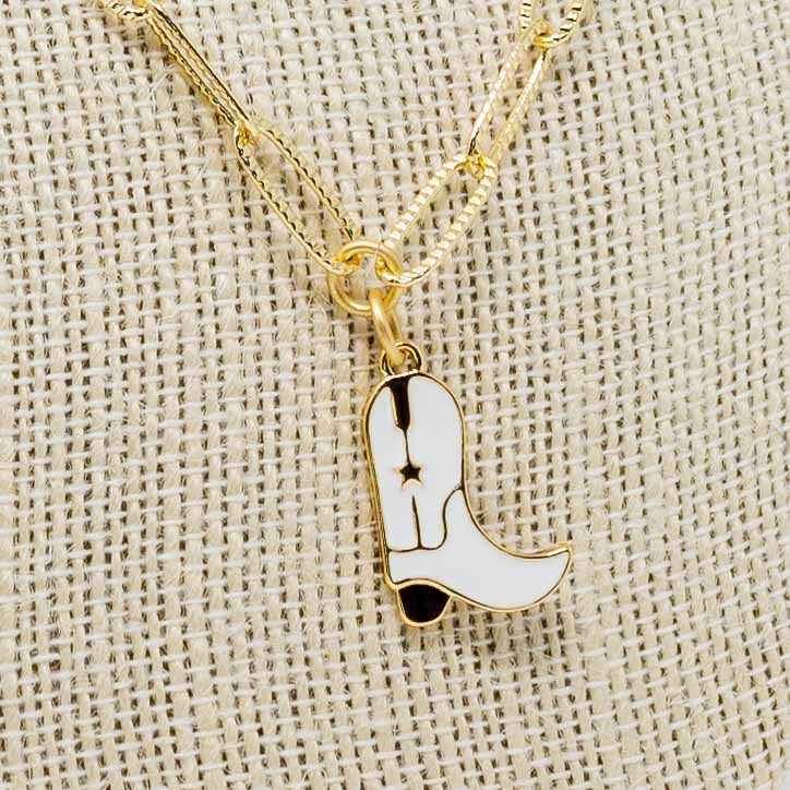 Dierks White Cowboy Boot Necklace