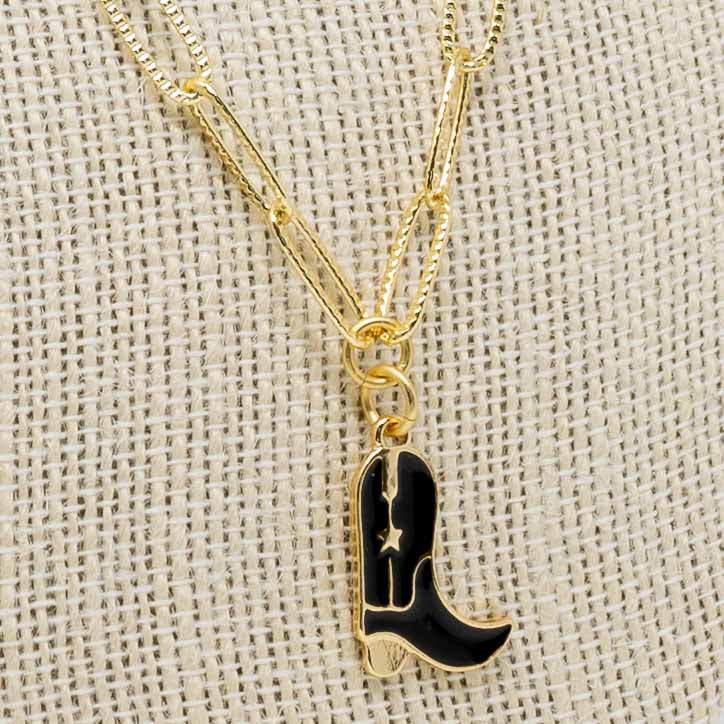 Dierks Black Cowboy Boot Necklace
